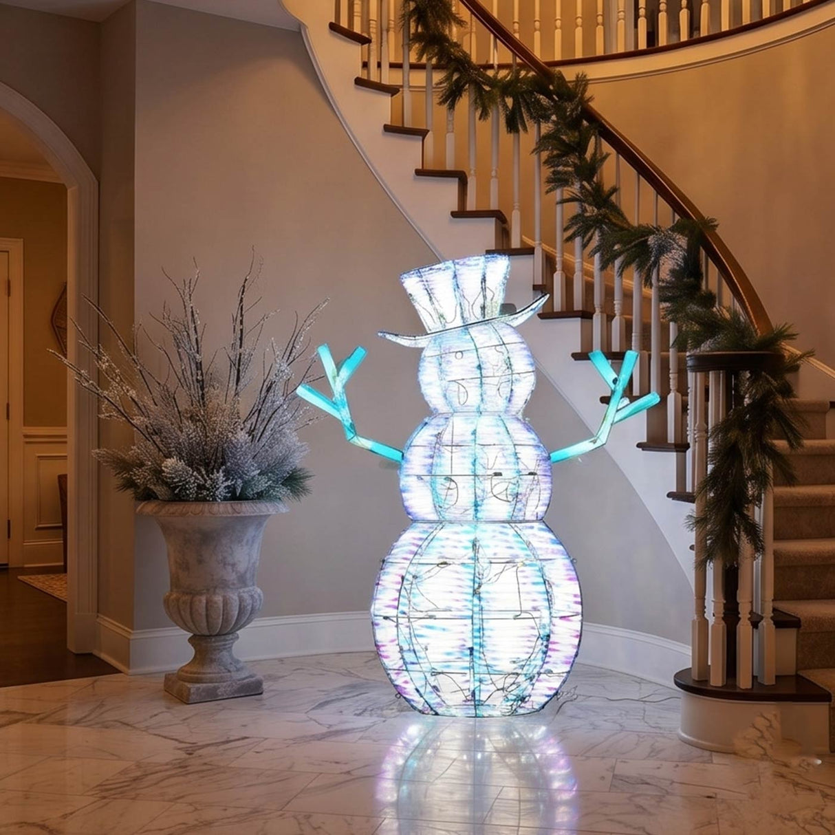 48IN Pre Lit Iridescent Snowman with Cool White LED Lights