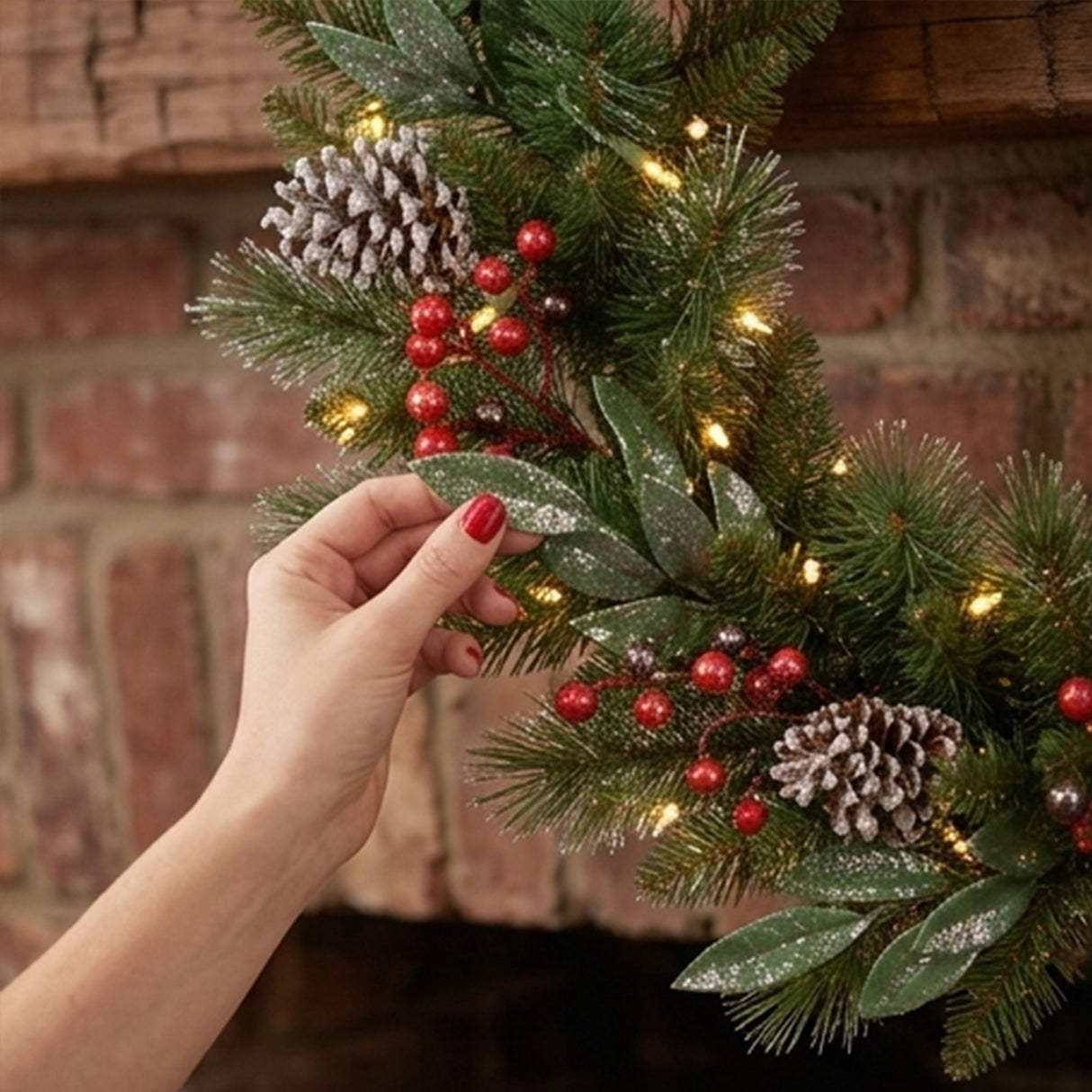 Pre-Lit 30 in. Frosted Pine Berry Christmas Wreath with Warm White LED Lights