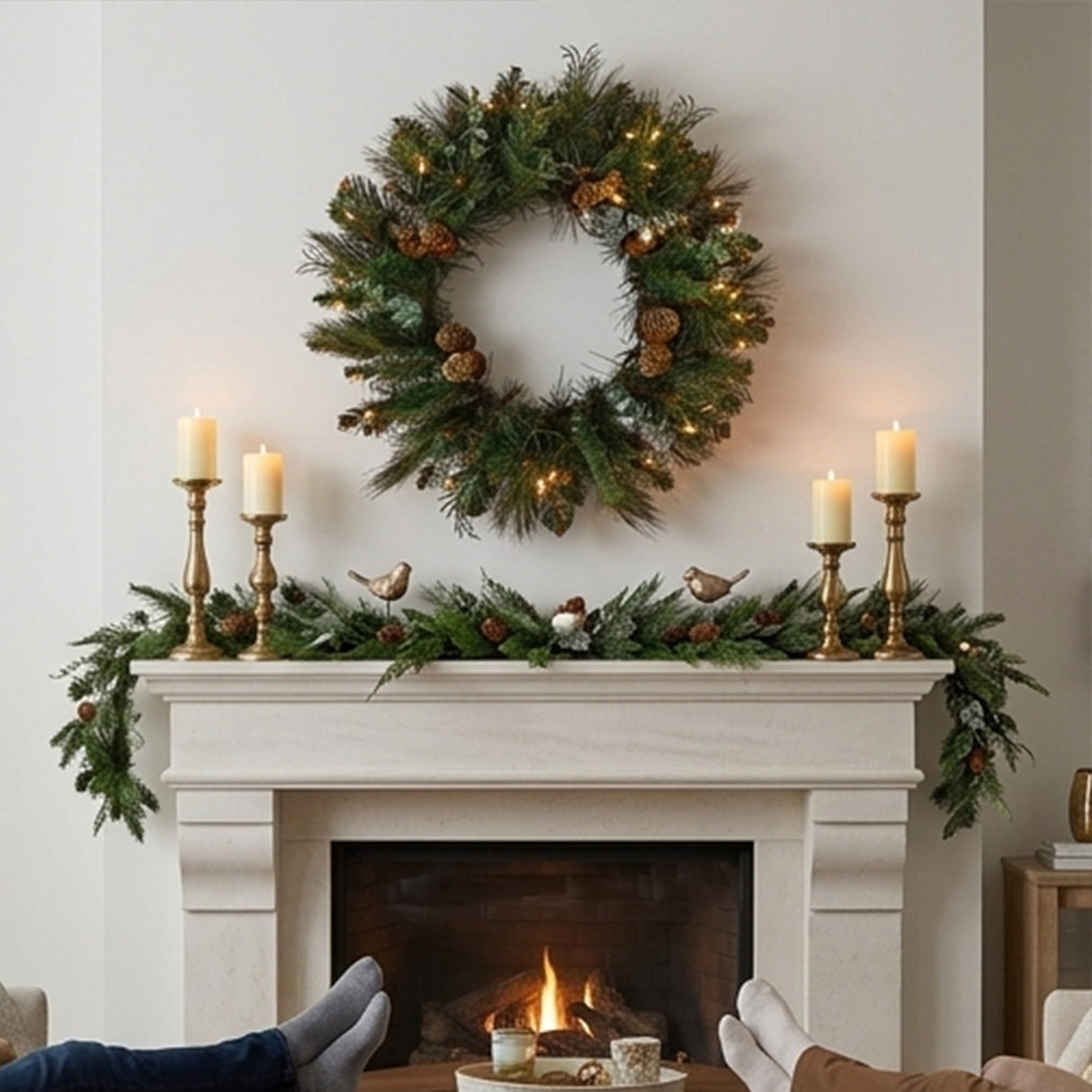 Pre-Lit 30 in. North Conway Christmas Wreath with Warm White LED Lights