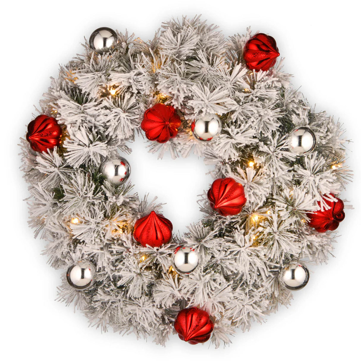 Pre-Lit 24 in. Snowy Bristle Pine Christmas Wreath with Warm White LED Lights