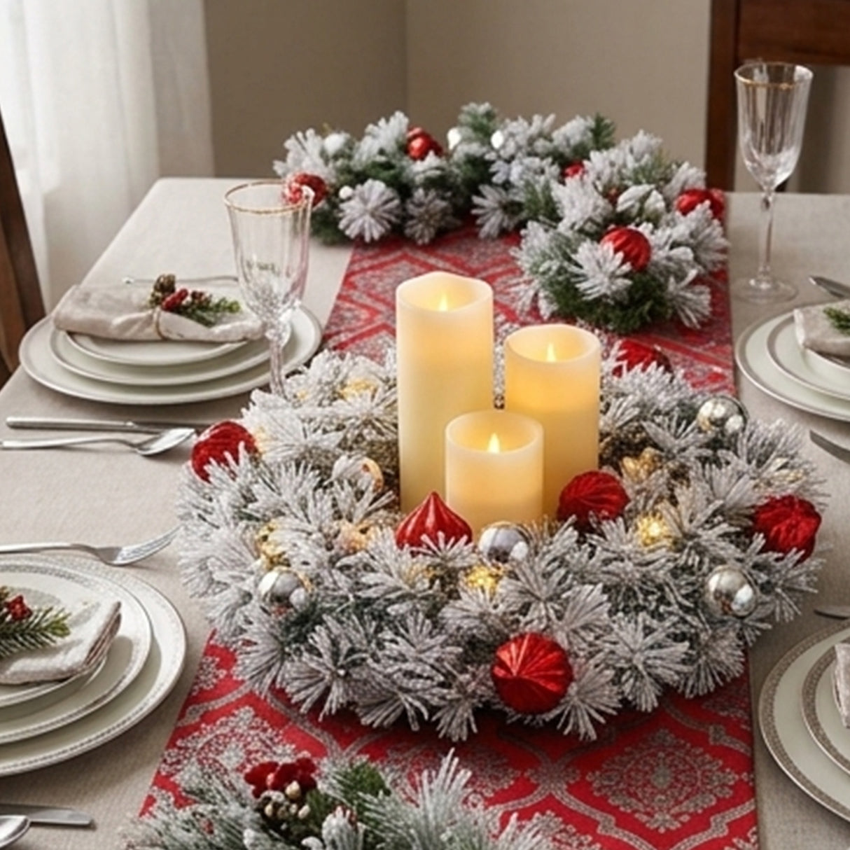 Pre-Lit 24 in. Snowy Bristle Pine Christmas Wreath with Warm White LED Lights
