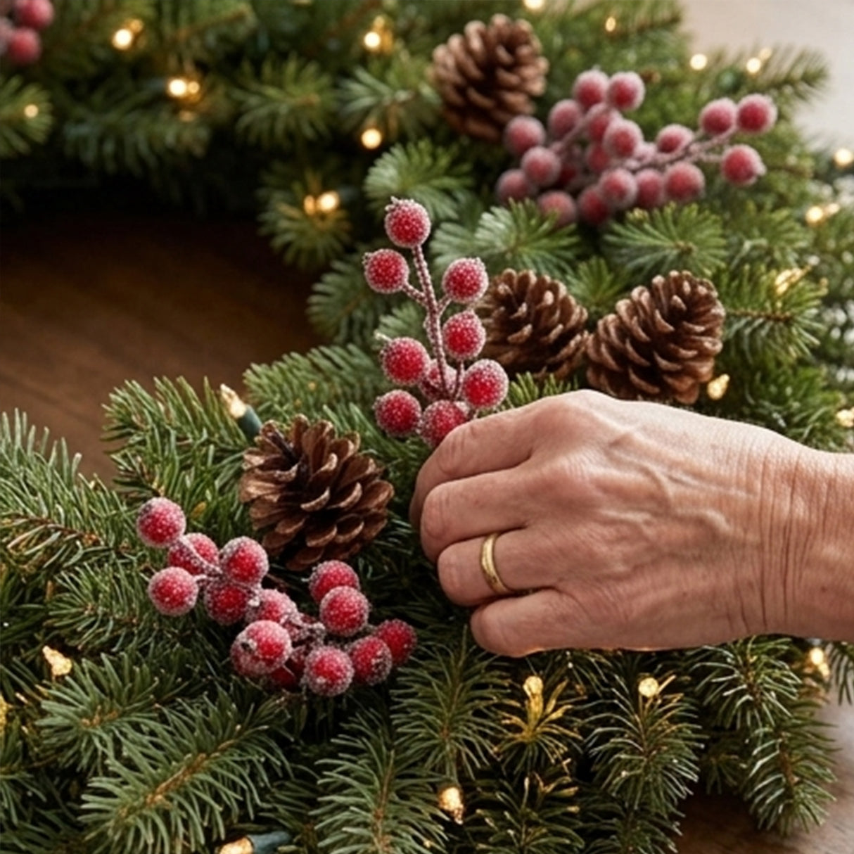 48IN Pre Lit Downswept Douglas Wreath with Warm White LED Lights