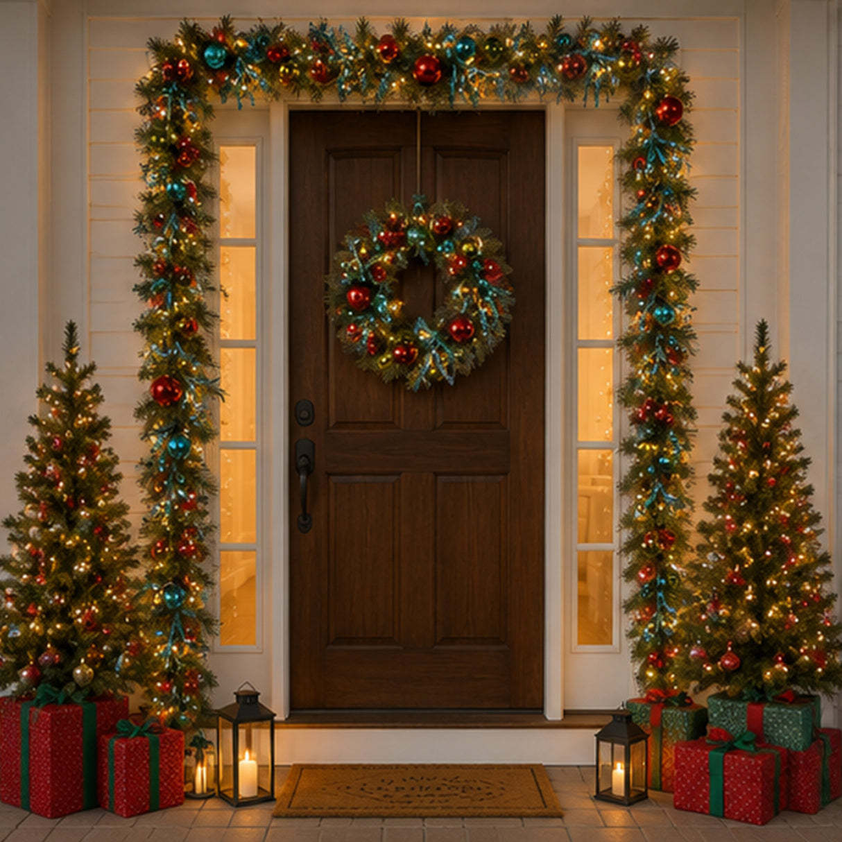 Pre-Lit Decorative Collection Retro Ornament Garland with Warm White LED Lights, 9 Foot