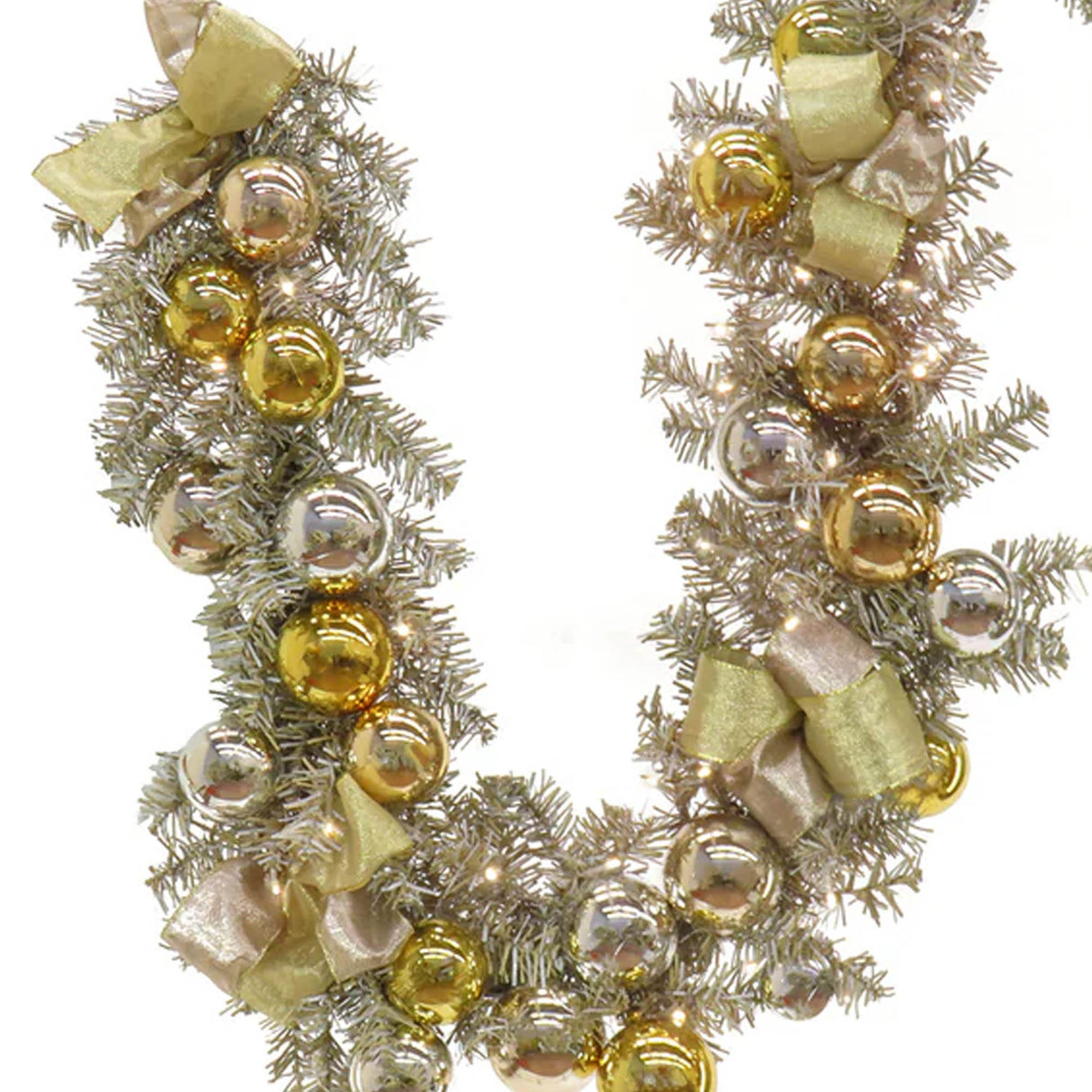 Pre-Lit Gold Ornament Metallic Garland with Warm White LED Lights, 9 Foot