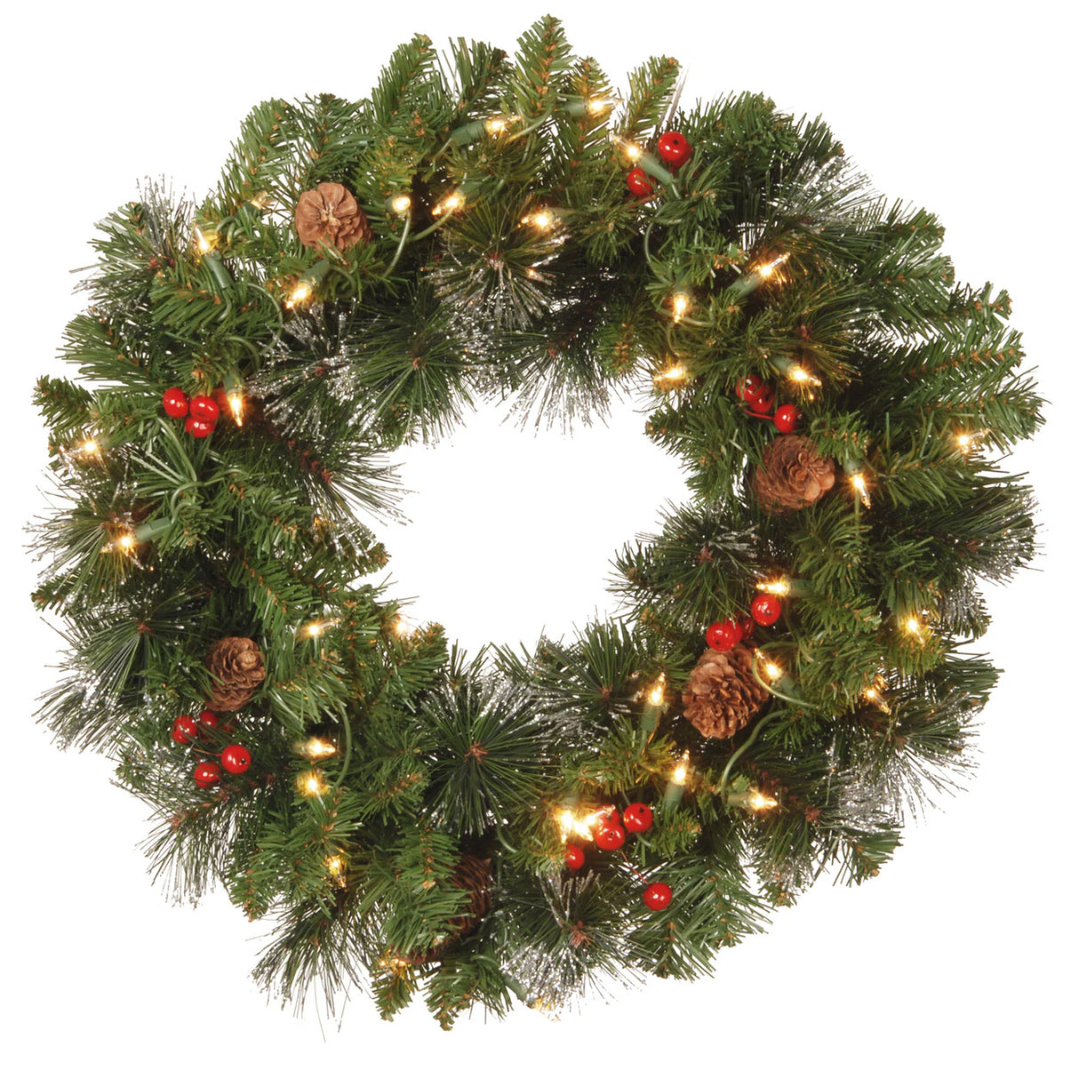 Pre-Lit Crestwood Spruce Wreath with Clear Lights, 36 Inch (Plug-In)