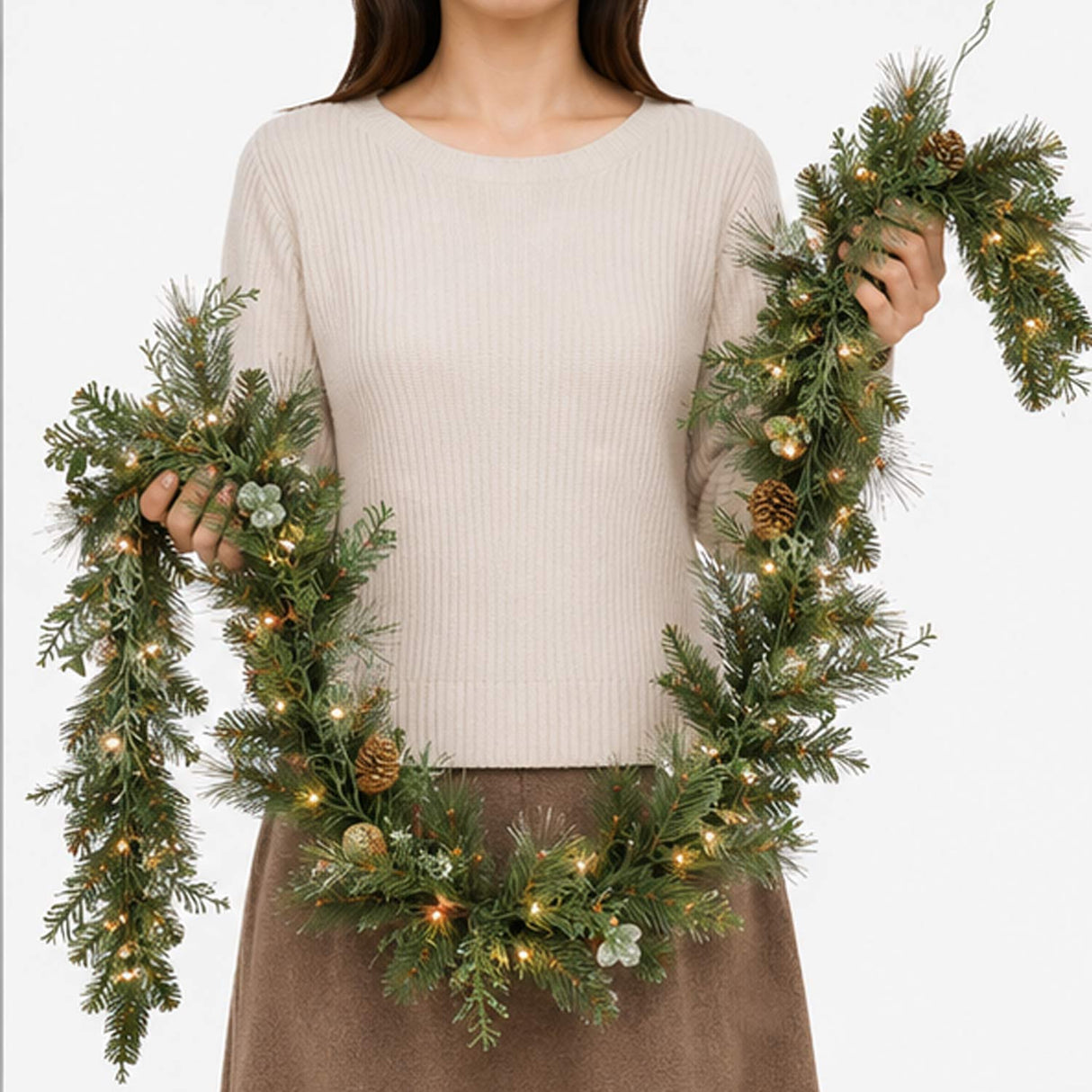 Pre-Lit North Conway Garland with Warm White LED Lights, 9 Foot