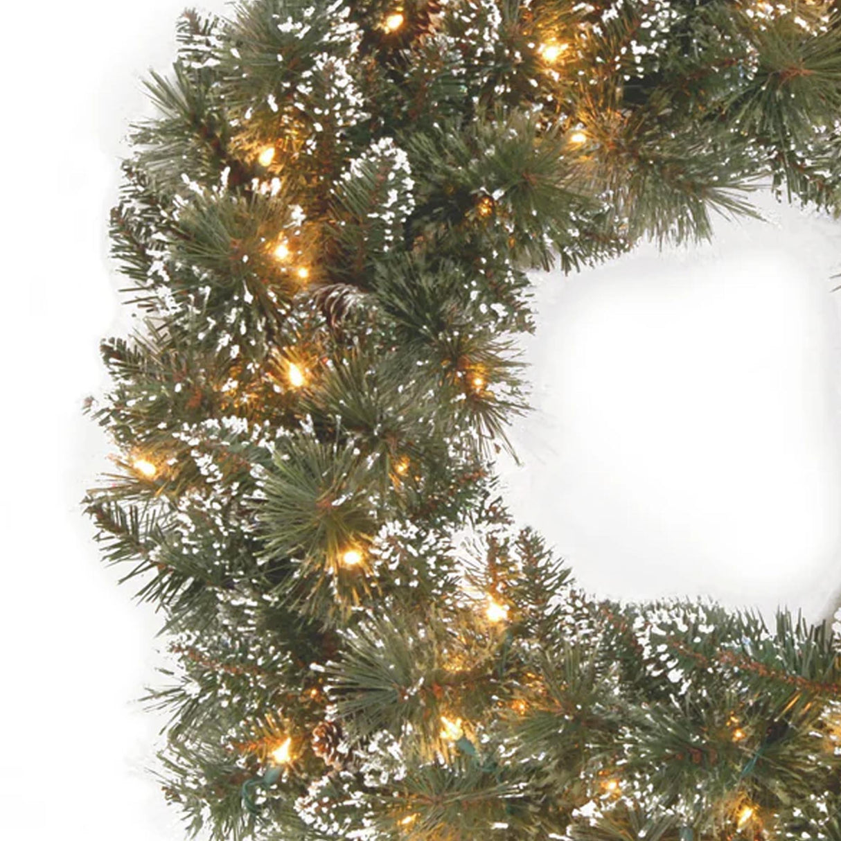Pre-Lit Glittery Bristle Pine Wreath with Clear Lights, 24 Inch