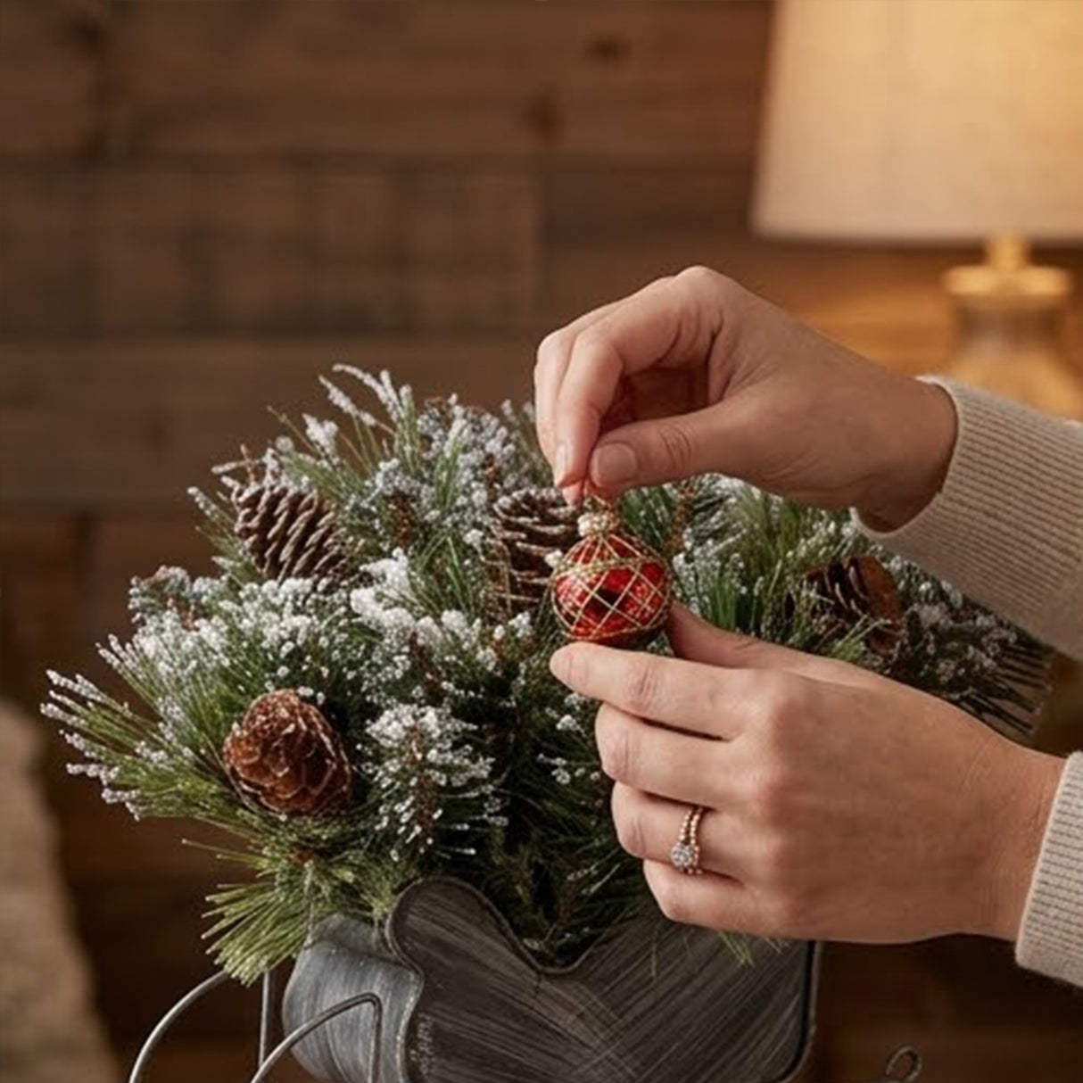 Glittery Bristle Pine Decorative Sleigh Accent with Pinecones, 10 Inch