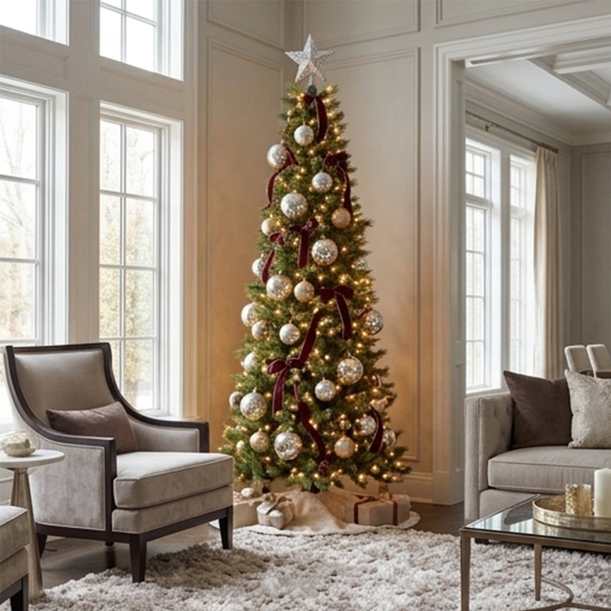 9ft Pre-Lit Carolina Pine Slim Christmas Tree with Clear Lights