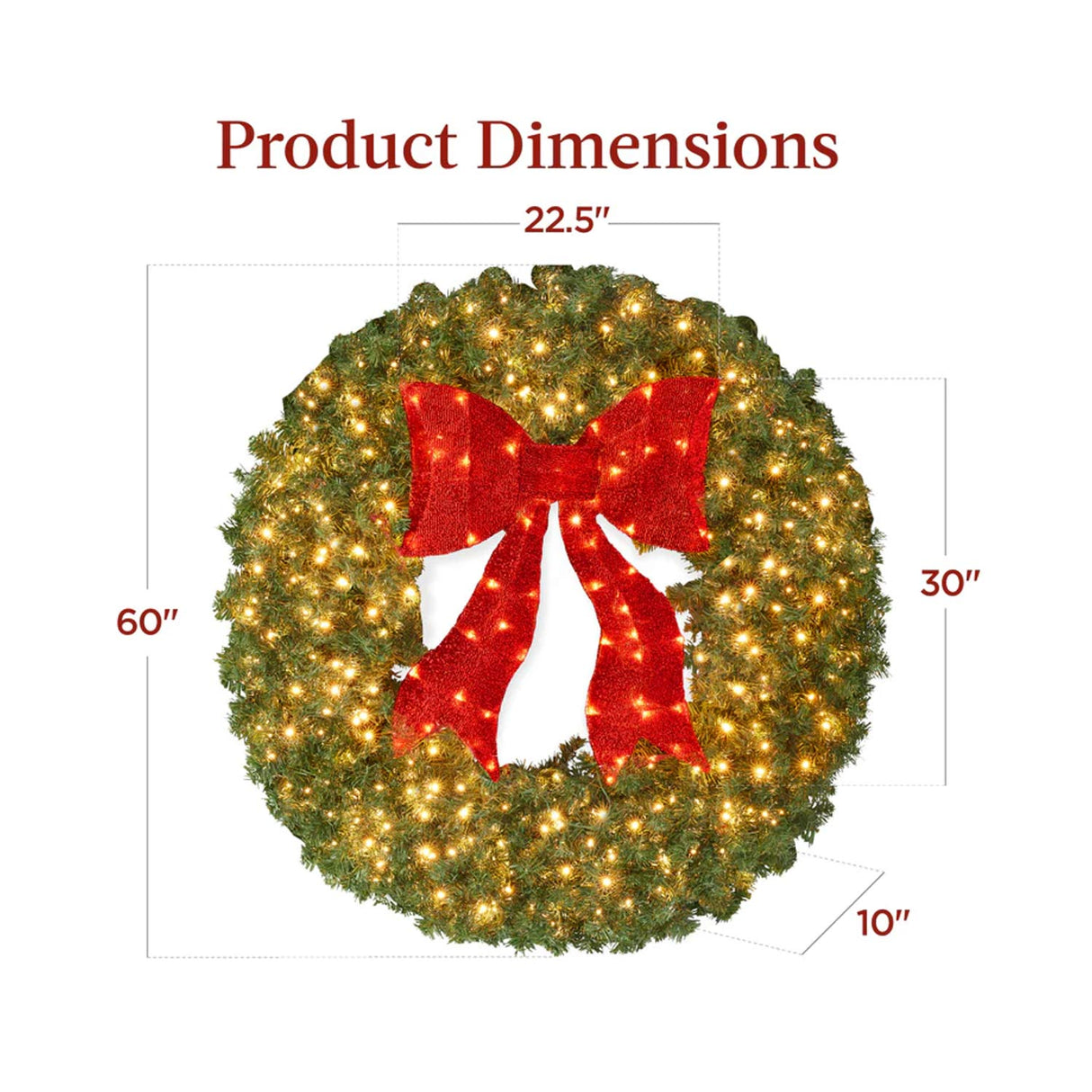 Pre Lit Artificial Fir Christmas Wreath with Red Bow LED Lights