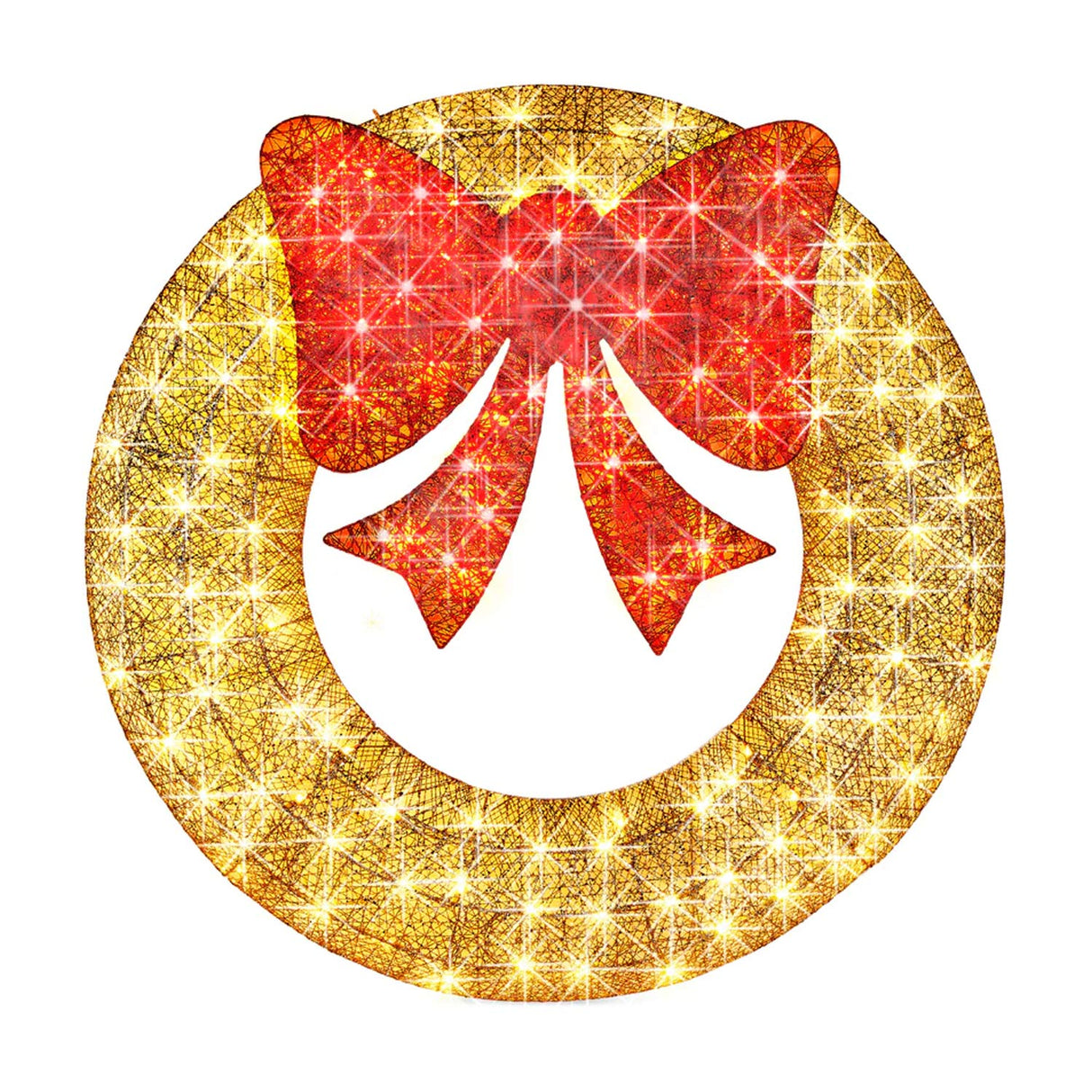 Pre Lit Outdoor Christmas Wreath with Bow LED Metal Holiday Decor 48 Inch