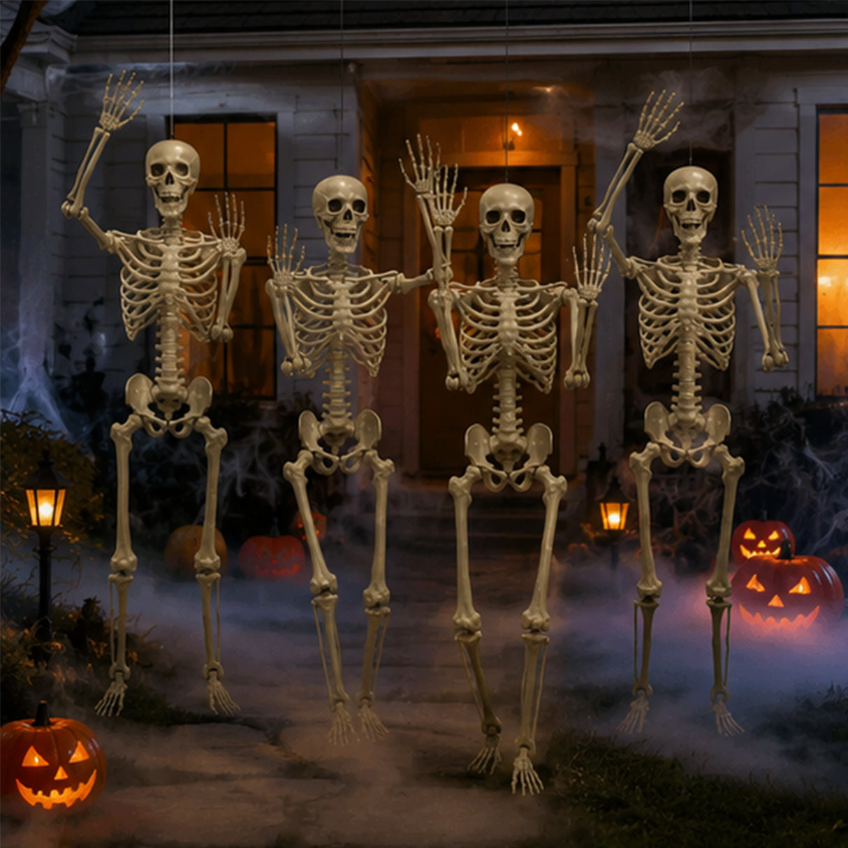 5 ft Life Size Posable Skeleton Halloween Decorations – 4 Pc Set