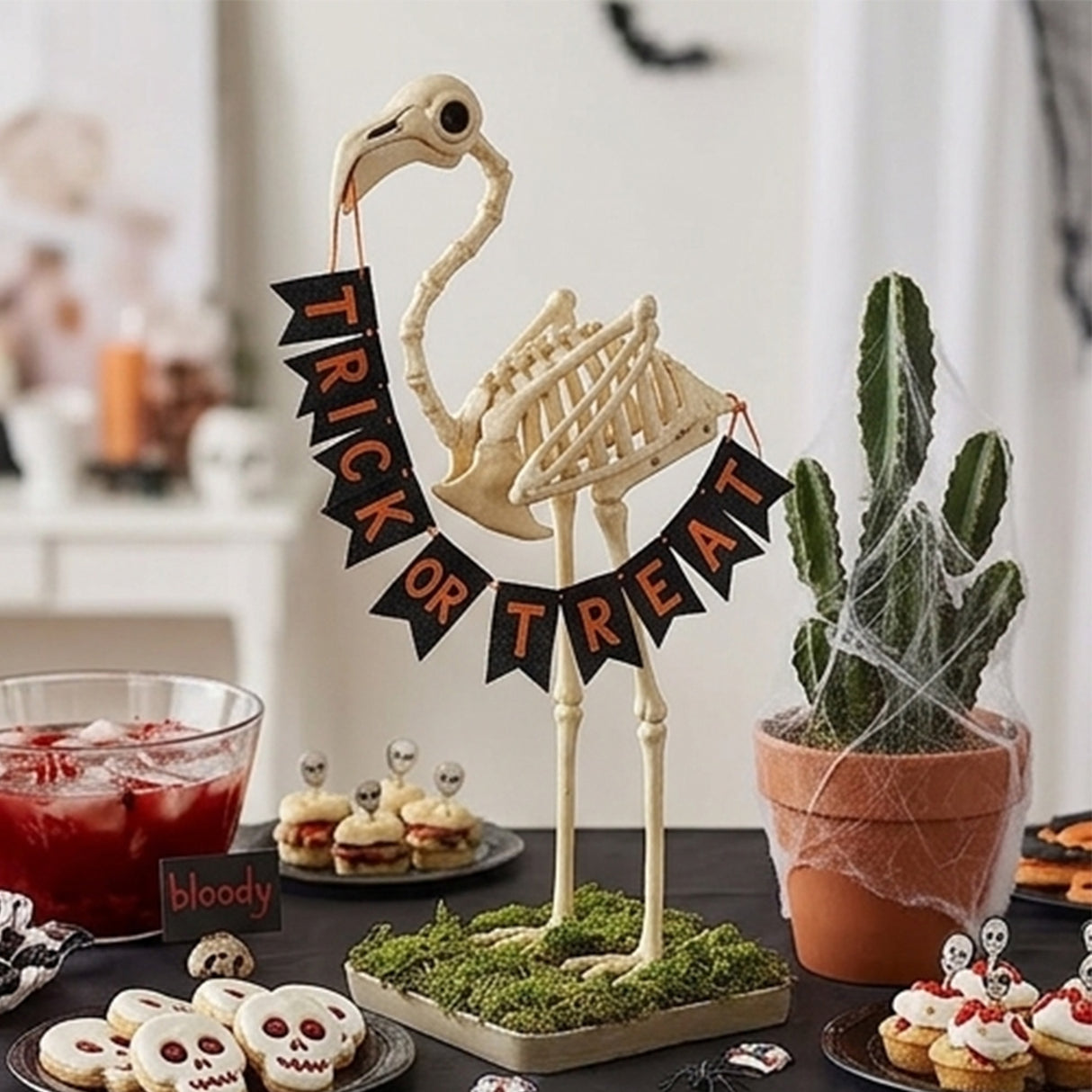 33 3/4" Flamingo Plastic Skeleton Halloween Decoration Yard Prop