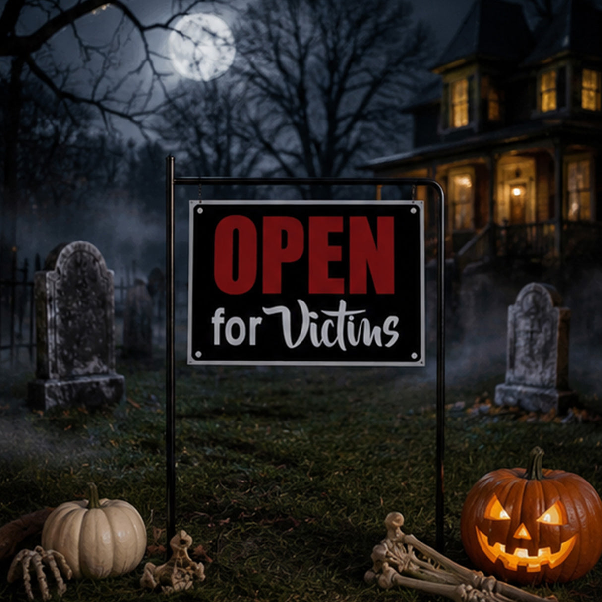 Reversible “We’re Dead” Halloween Sign Decoration (11" x 9")