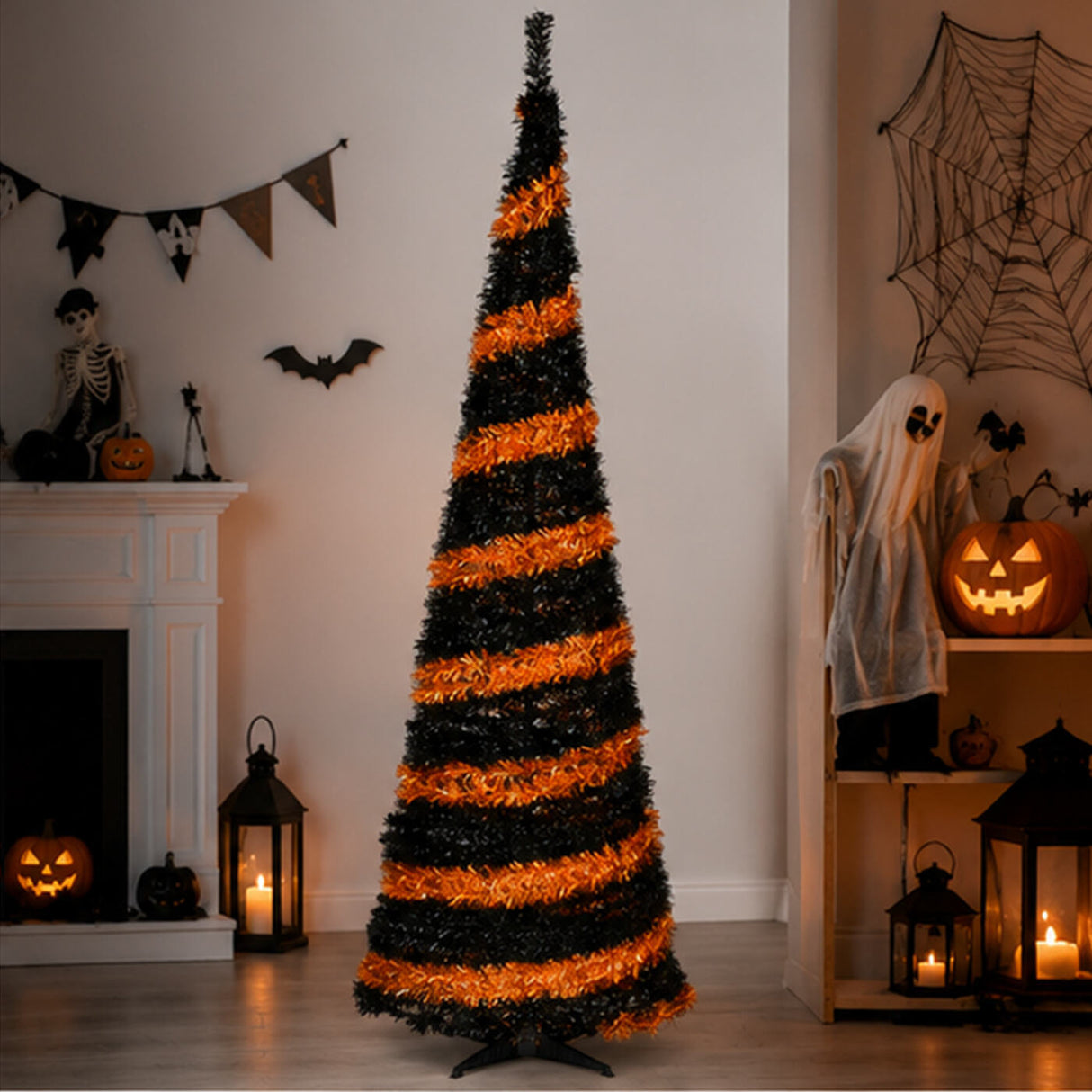 7.5 ft. Halloween Black and Orange Tinsel Tree