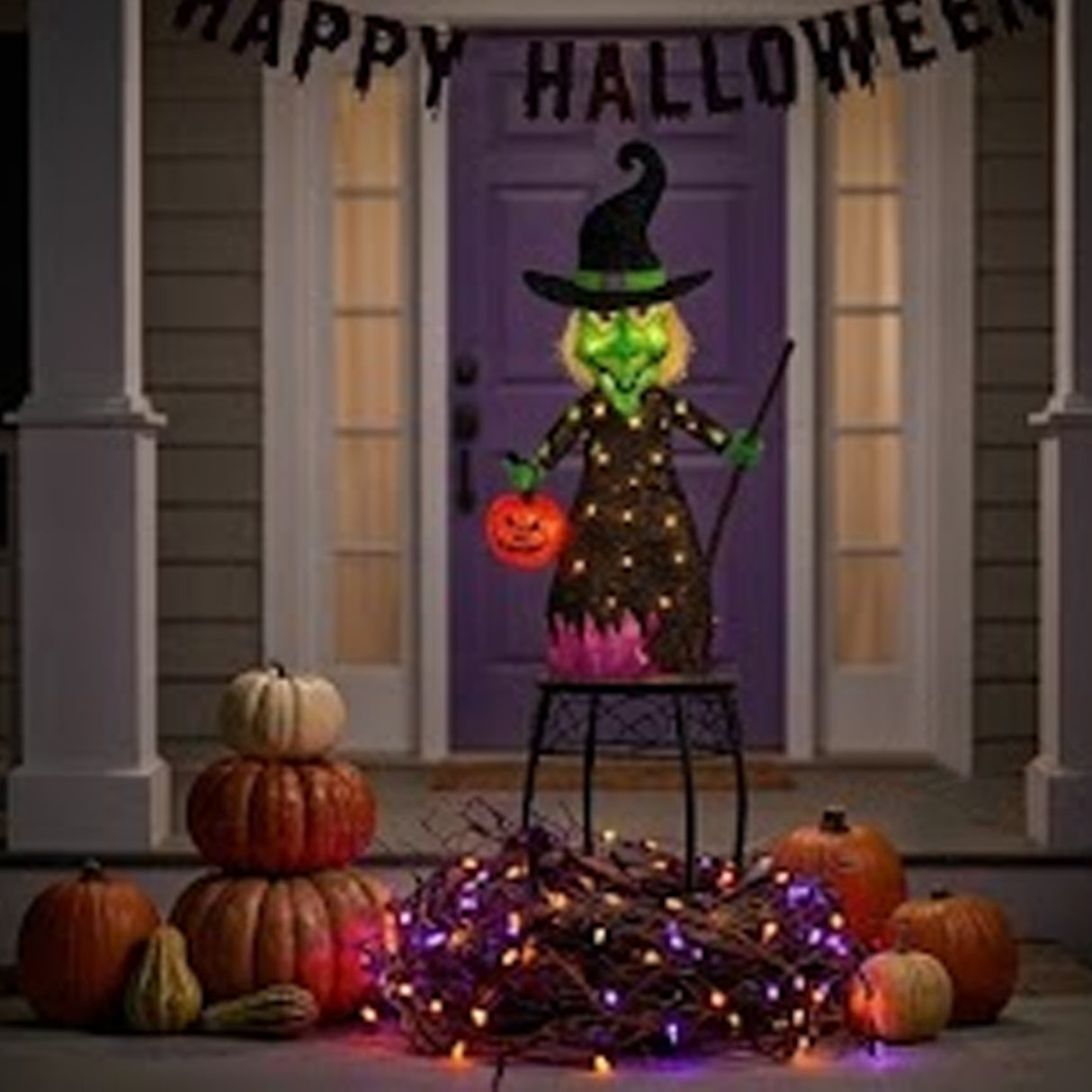 39 in. Halloween Pre-Lit Green Witch Lawn Decoration with LED Lights Plug-In