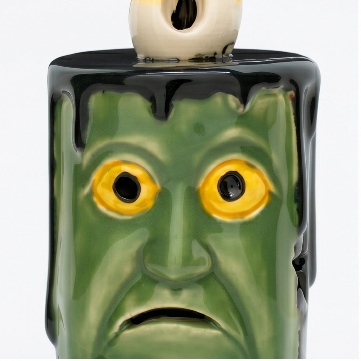 6 in. 2-Piece Halloween Frankenstein Porcelain Candle with Multicolor LED Lights