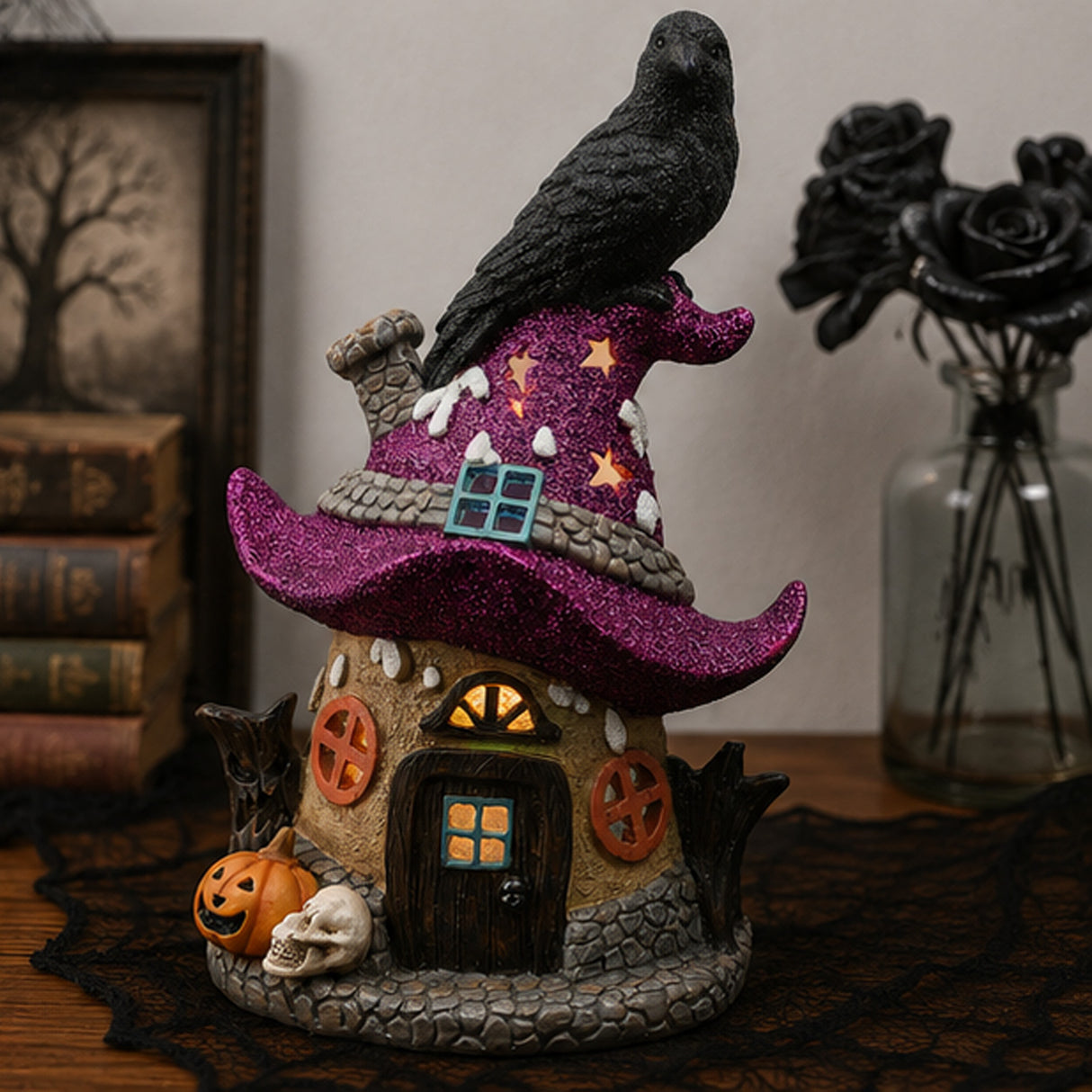 10IN Pre-Lit Haunted Mushroom House Halloween LED Tabletop Decor