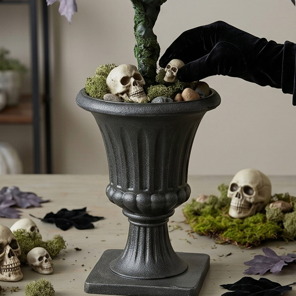 4 ft. Halloween Black Oak Tree in a Black Urn Base