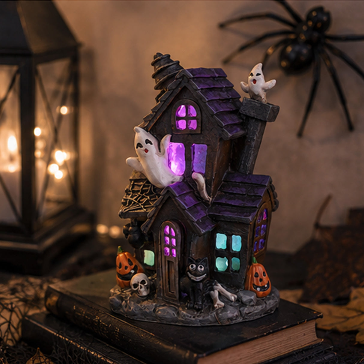 6 in. Halloween Pre-Lit Black Haunted House Decoration with LED Lights