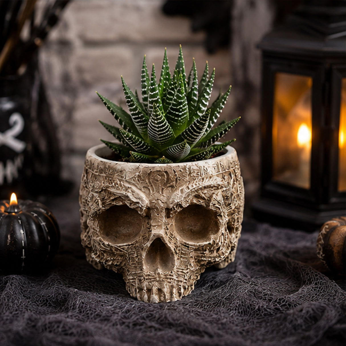 6IN Halloween Handcrafted Half Skull Flower Pot Decor