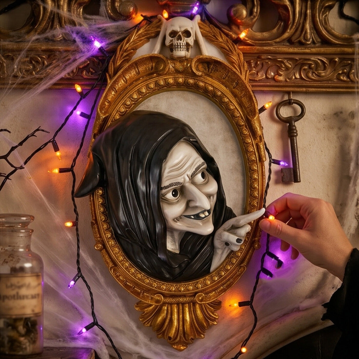 2 ft Witch in Mirror Halloween Wall Hanging Decor