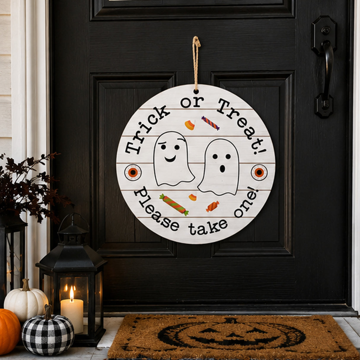12IN Double Sided Halloween Hanging Sign Trick or Treat Decor