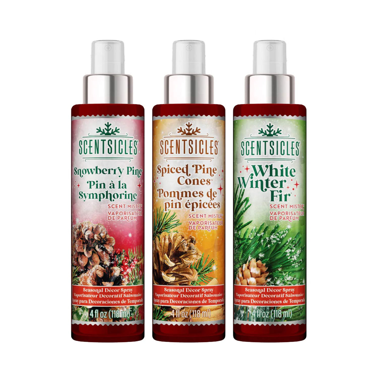 3 pack Scentsicles Scent Mister ,1 White Winter Fir/ 1 Snowberry Pine/1 Spiced Pine Cones