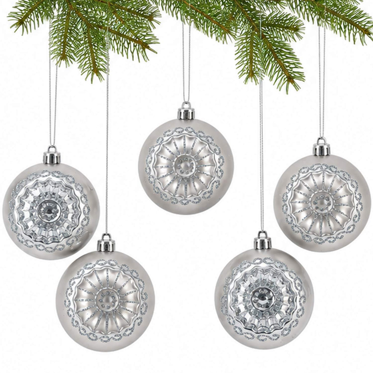 6PC Shatterproof Silver Glitter Christmas Ball Ornaments