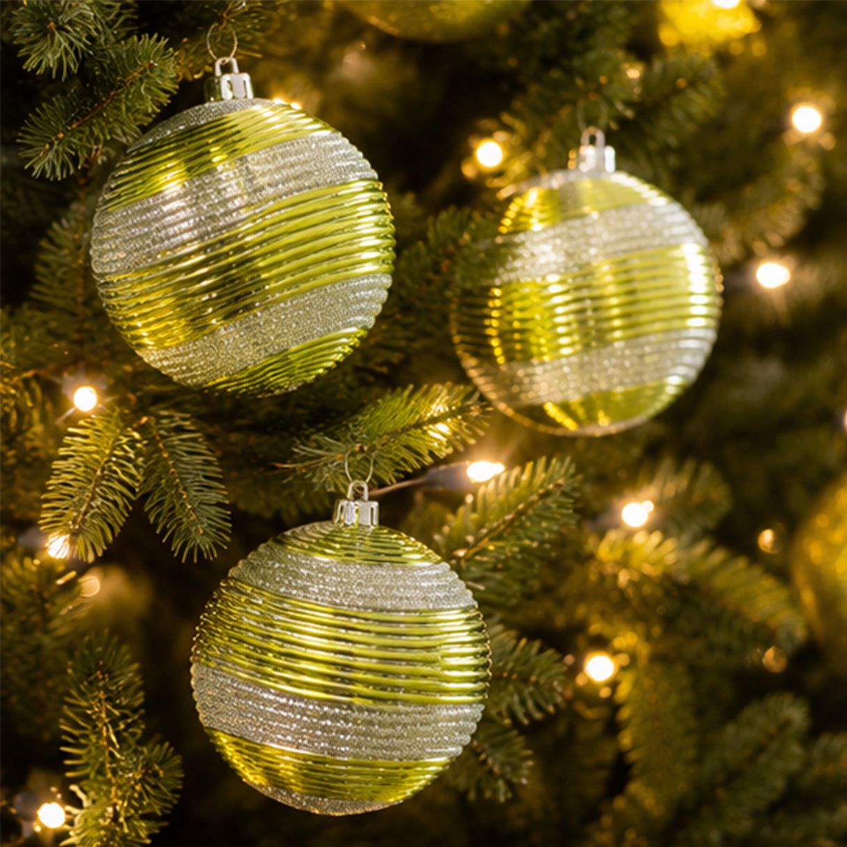 4PC Shatterproof Swirling Lime Green Glitter Christmas Ball Ornaments