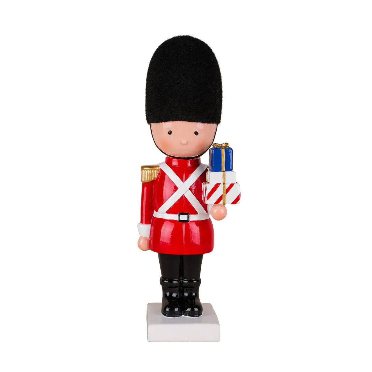 11IN Christmas Soldier Figurine with Wrapped Gifts Hand-Painted Indoor Holiday Decor