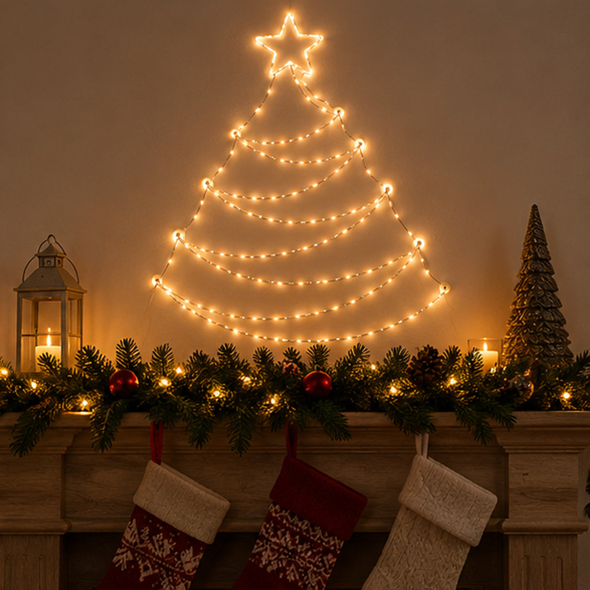 37IN Pre-Lit Hanging Silver Metal Wire Christmas Tree with Warm White LED Lights & Timer