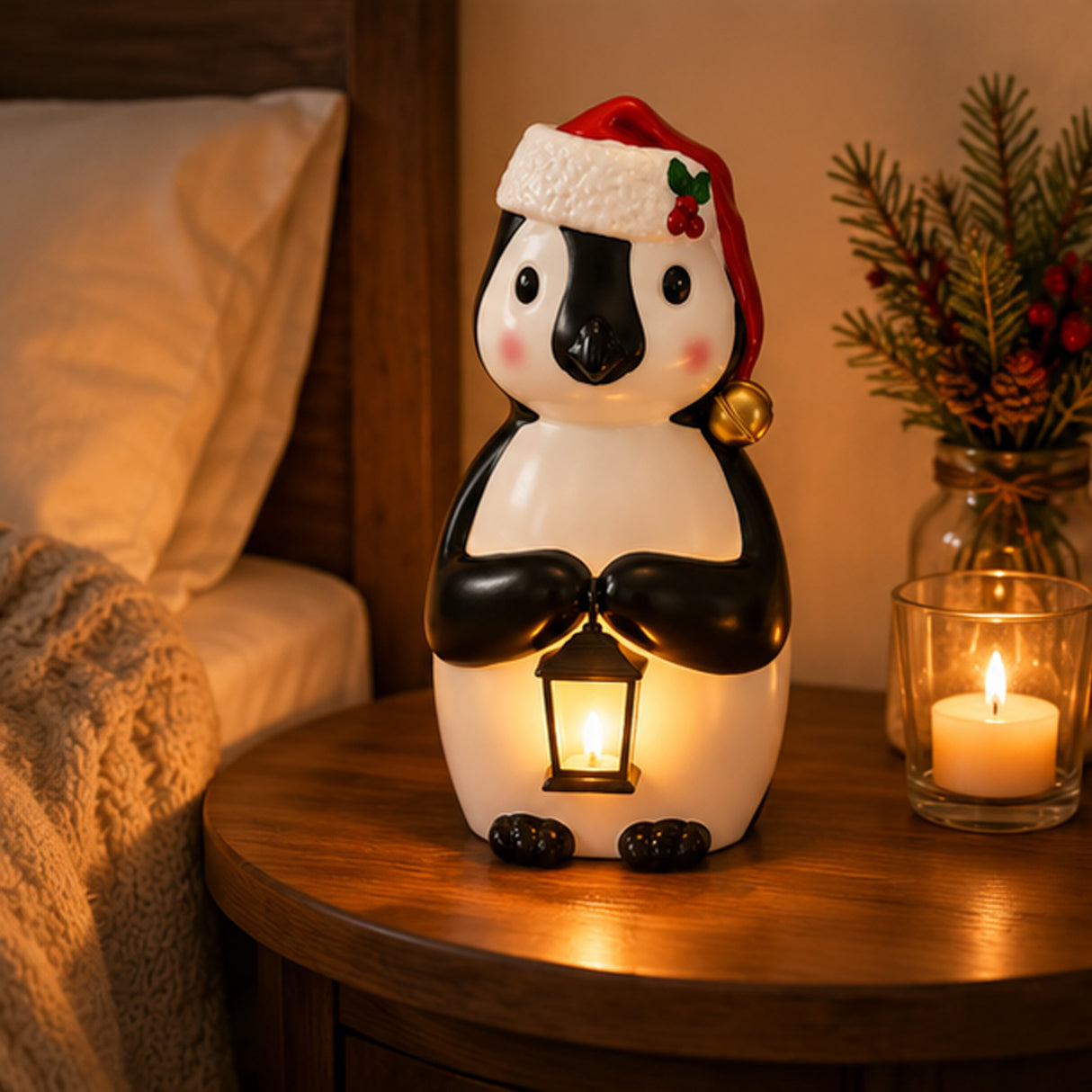23IN Vintage Penguin Blow Mold Pre-Lit Christmas Decoration with Lantern LED Lights