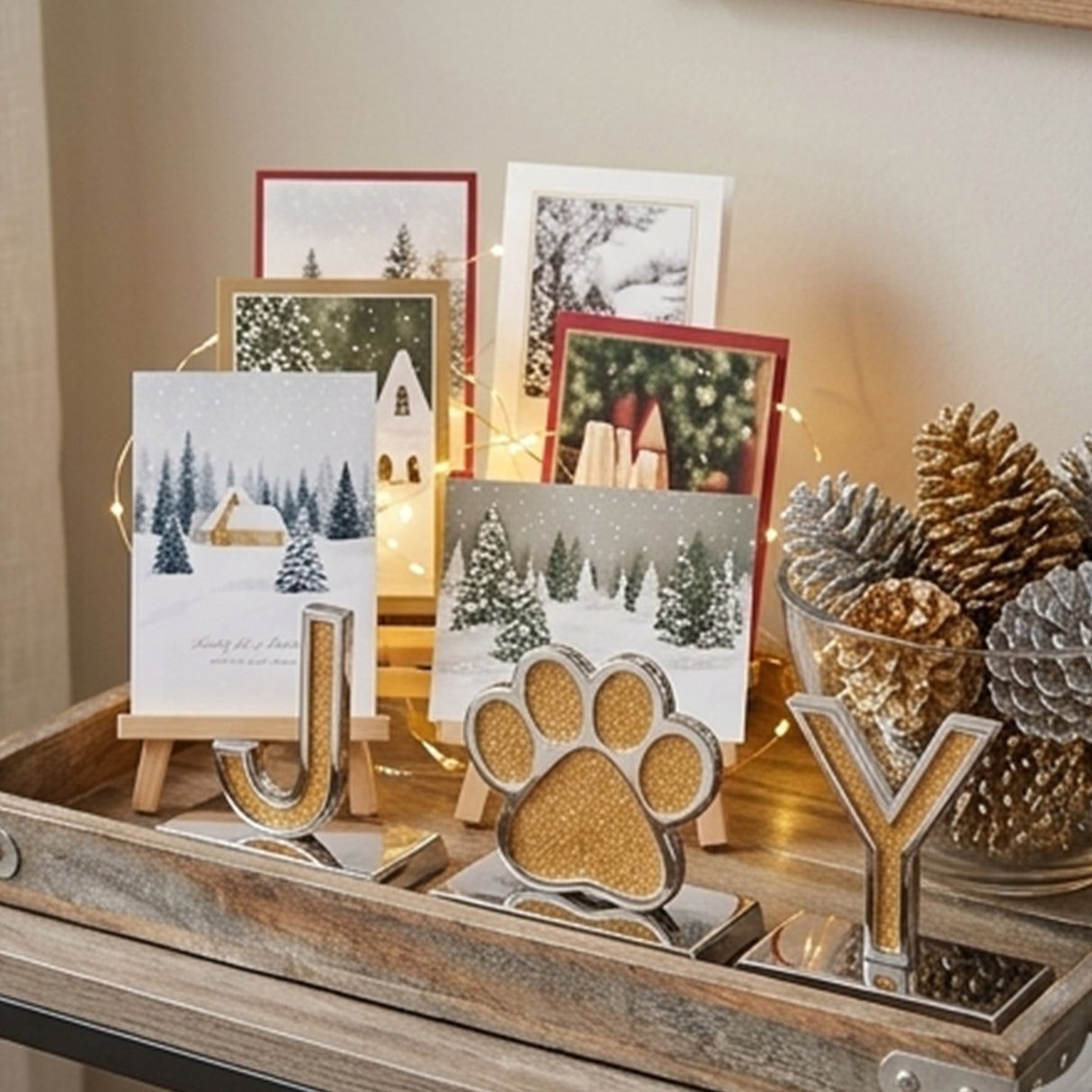 5IN 3-Piece Gold Sparkle JOY Paw Print Stocking Holders