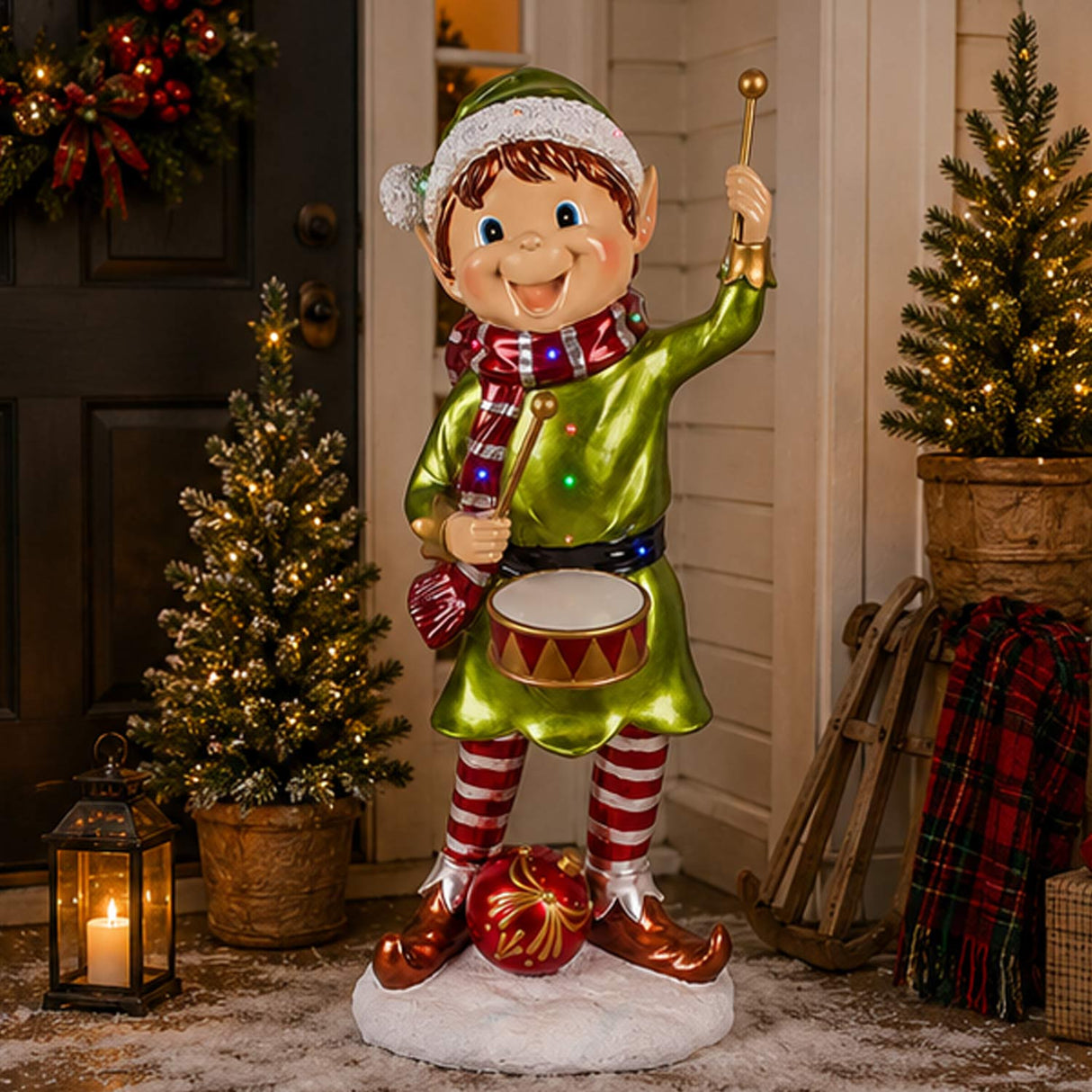 37IN Drumming Pixie Elf with Multicolor LED Lights