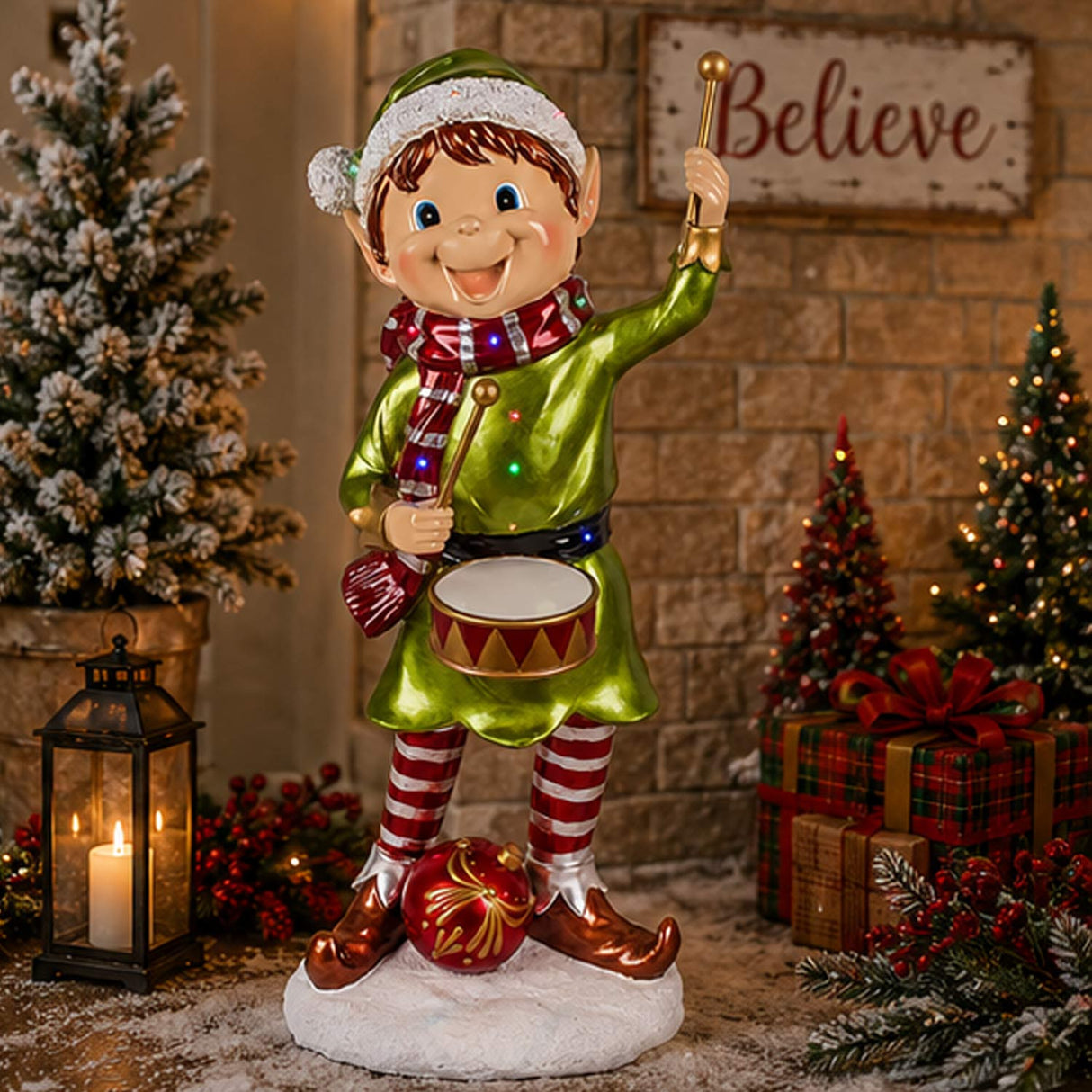 37IN Drumming Pixie Elf with Multicolor LED Lights