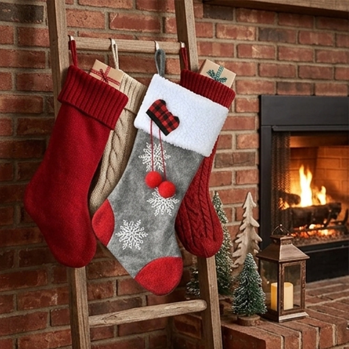 18IN Gray Christmas Stocking with Snowflake Design