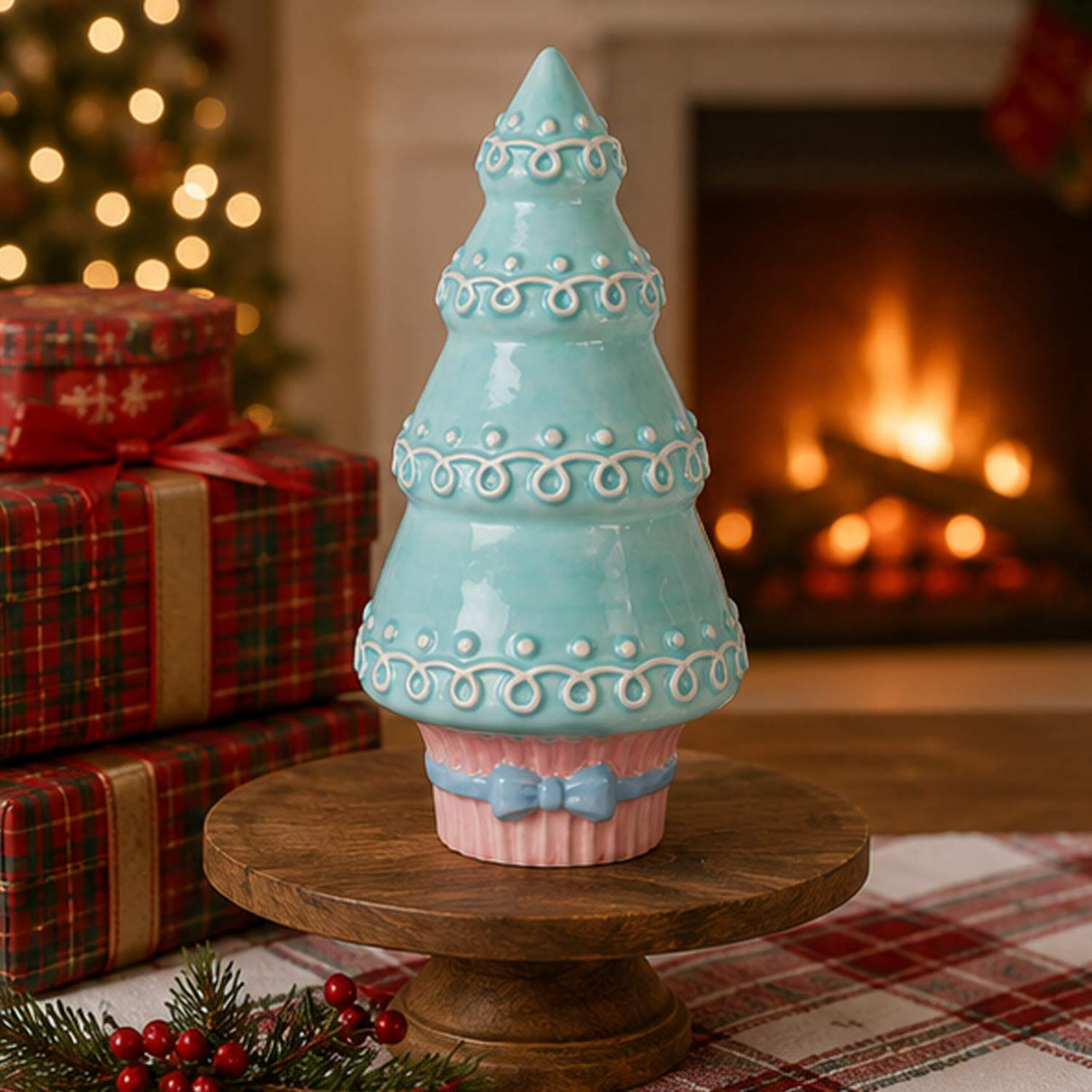 8.5IN Christmas Tree Cupcake Ceramic Table Decor