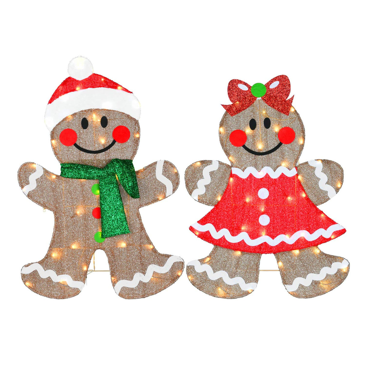 35IN Pre-Lit Gingerbread Cookie Couple Christmas Decoration Set