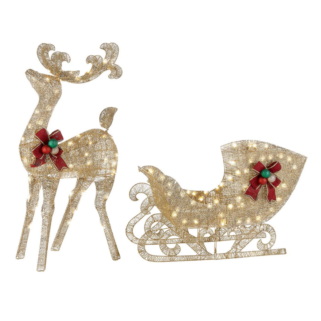 48IN Champagne Reindeer with 38IN Sleigh LED Christmas Decoration Set