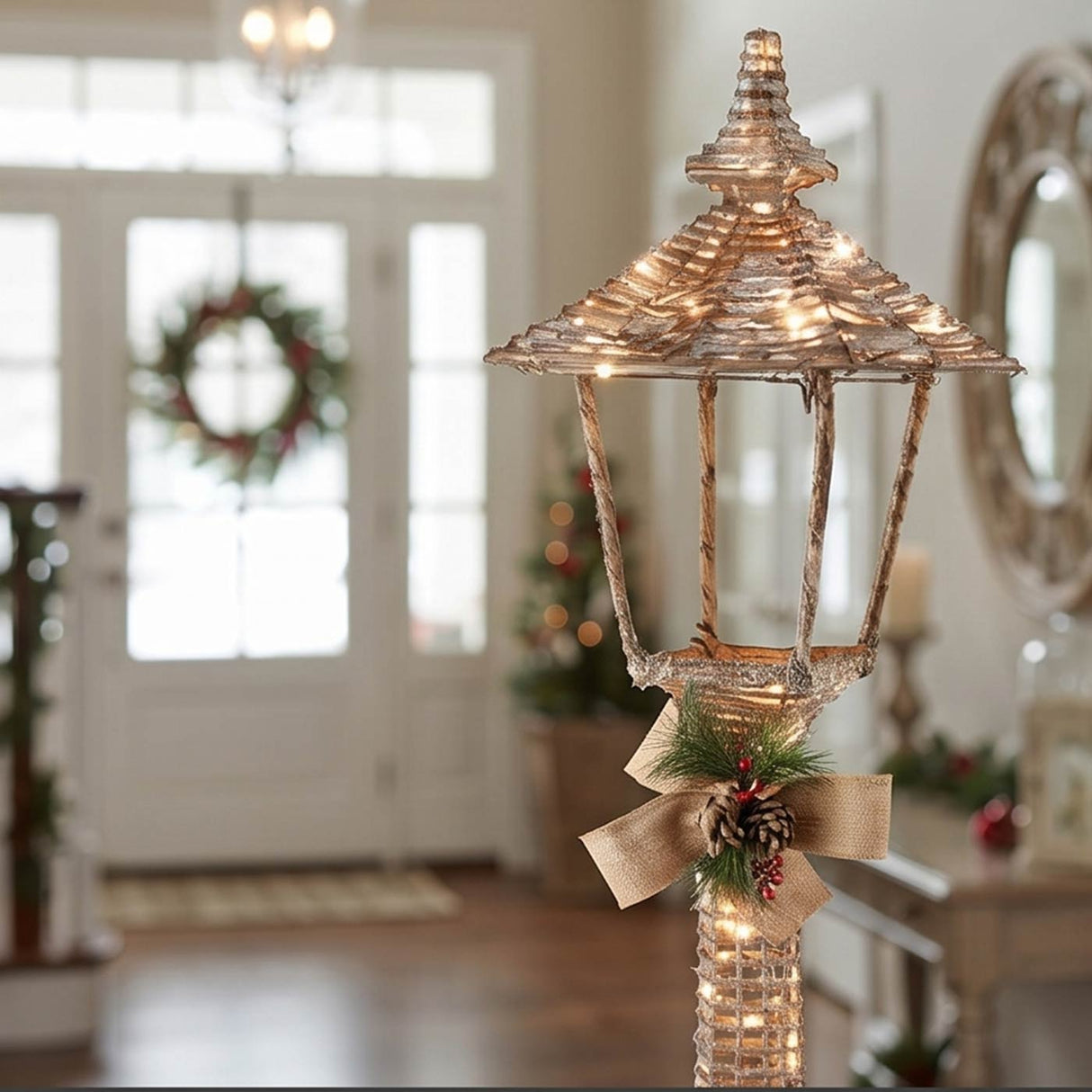 60IN Champagne Vine Lamppost with Clear LED Lights