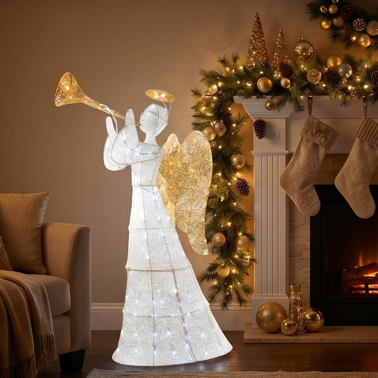 60 in. White Angel Decoration with LED Lights