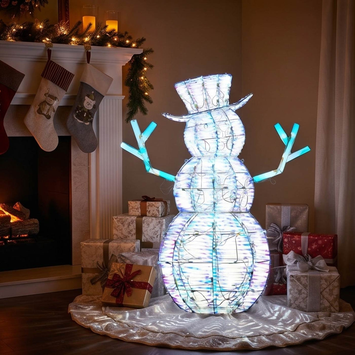 48IN Pre Lit Iridescent Snowman with Cool White LED Lights