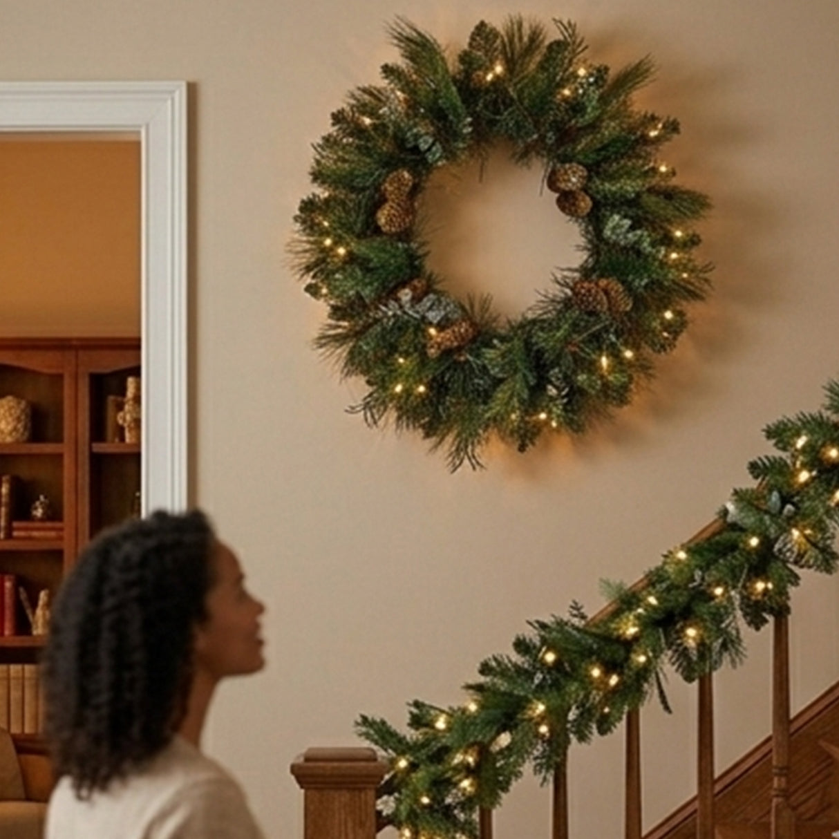 Pre-Lit 24 in. North Conway Christmas Wreath with Warm White LED Lights