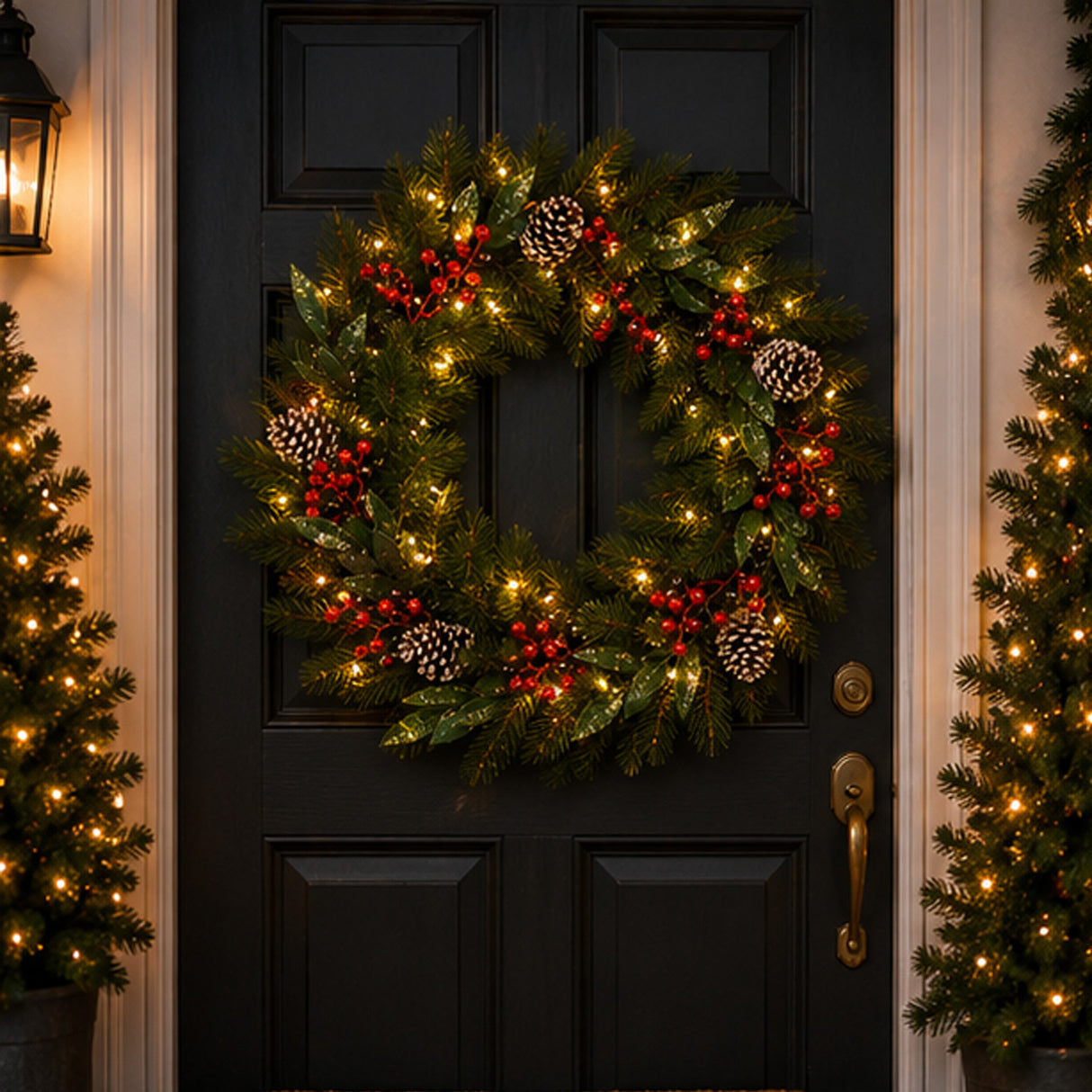 Pre-Lit 24 in. Frosted Pine Berry Christmas Wreath with Warm White LED Lights