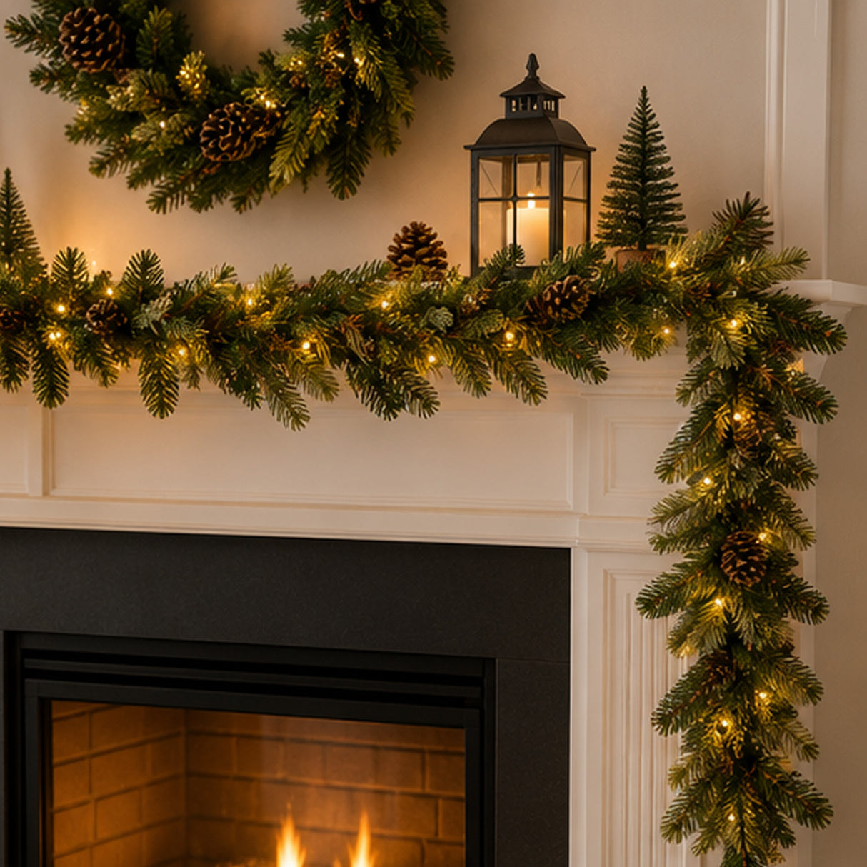 Pre-Lit Carolina Pine Garland with Clear Lights, 9 Foot (Plug-In)