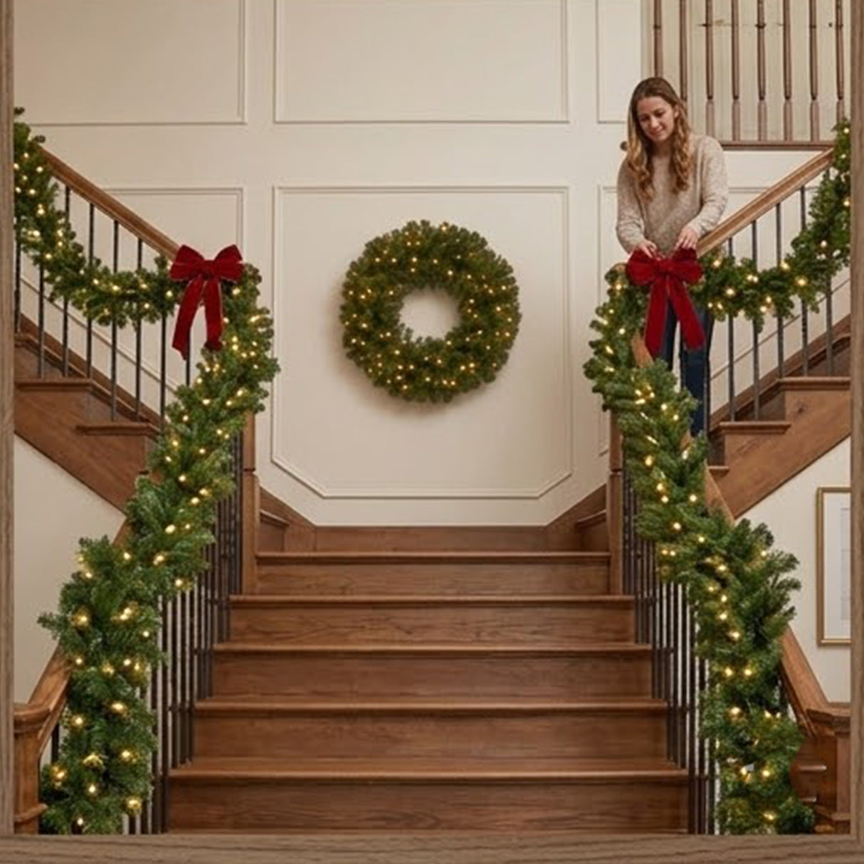Evergreen Pre-Lit Holiday Assortment Set with Entrance Trees, Wreath & Garland, Battery Operated