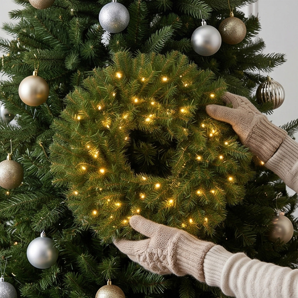 Pre-Lit Norwood Fir Wreath with Twinkly Smart LED Lights, 24 Inch Christmas Decor