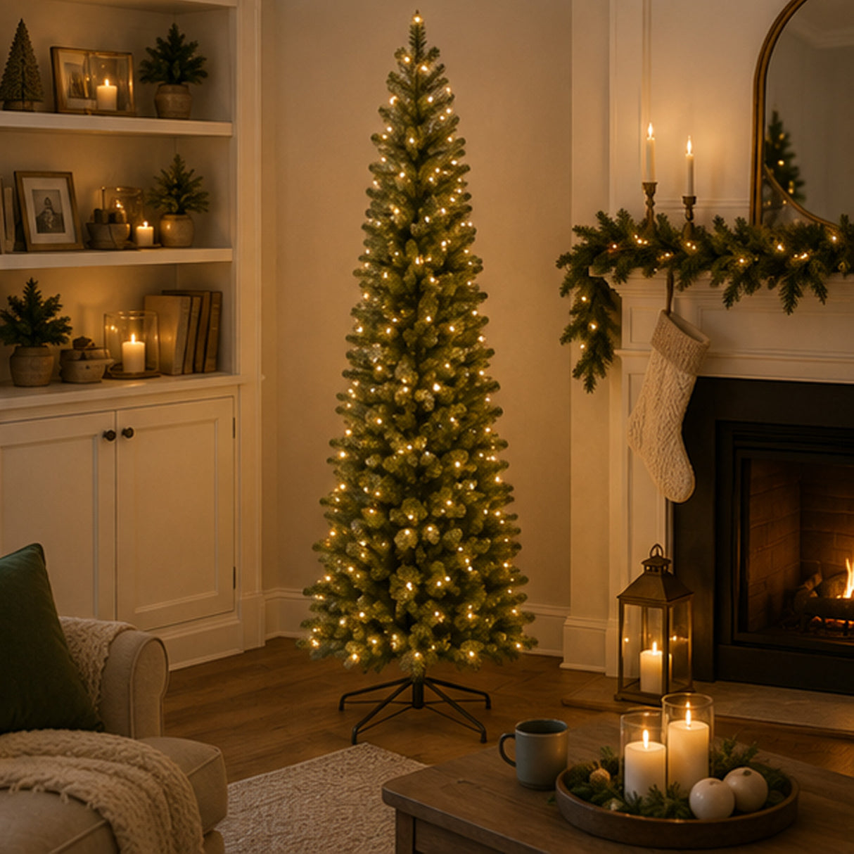 9ft Pre-Lit Downswept Douglas Fir Pencil Slim Tree with Dual Color LED Lights