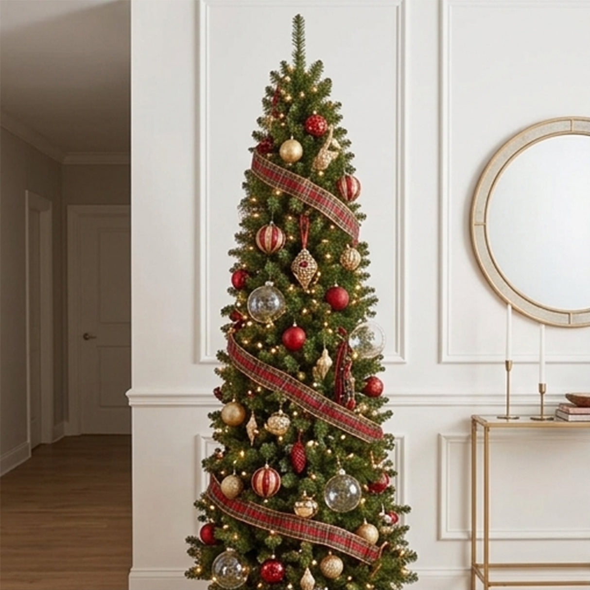 9ft Pre-Lit North Valley Spruce Pencil Slim Christmas Tree with Clear Lights